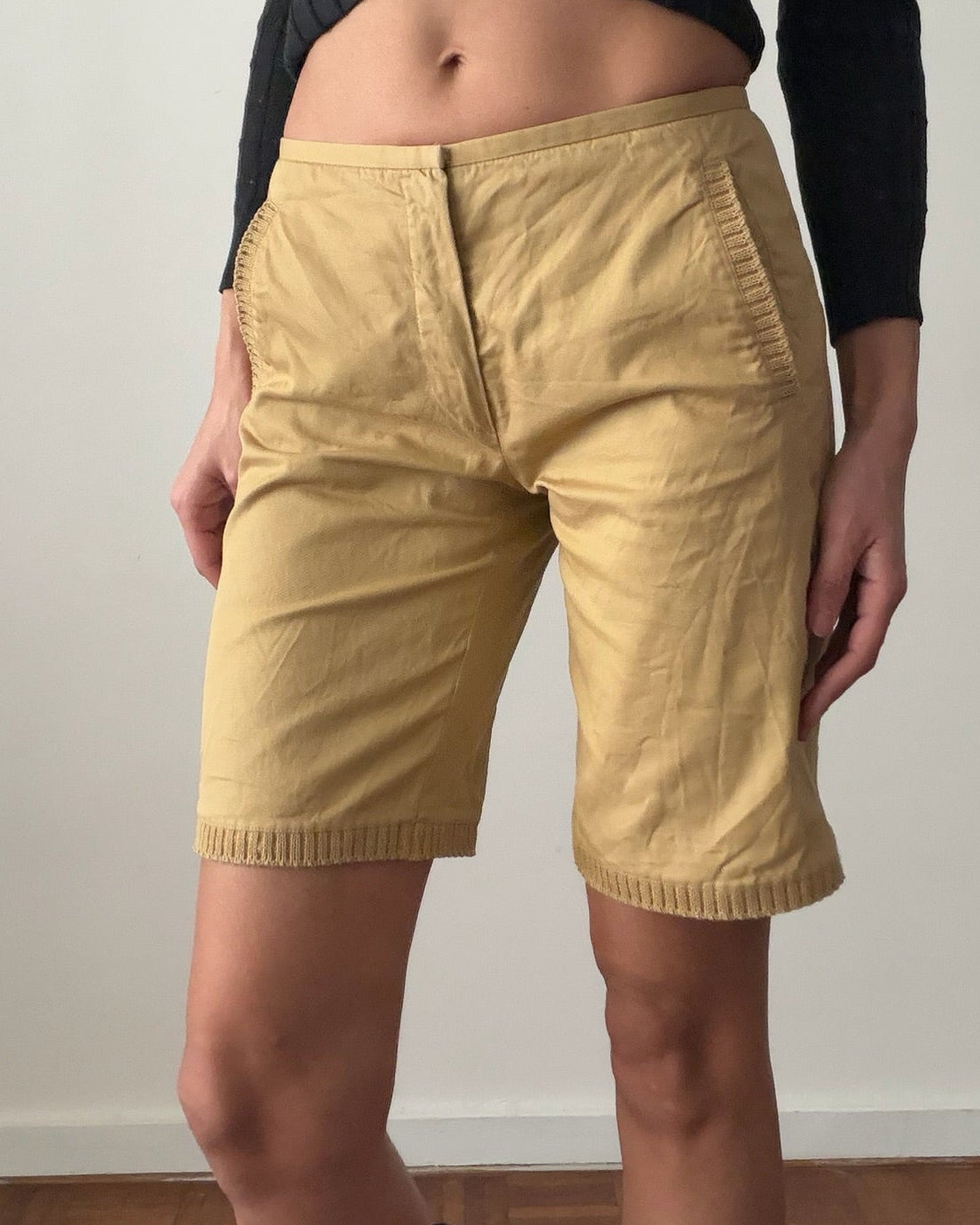 Miu Miu SS1999 Beige Cotton Tailored Shorts – Size XS | Sable Vintage