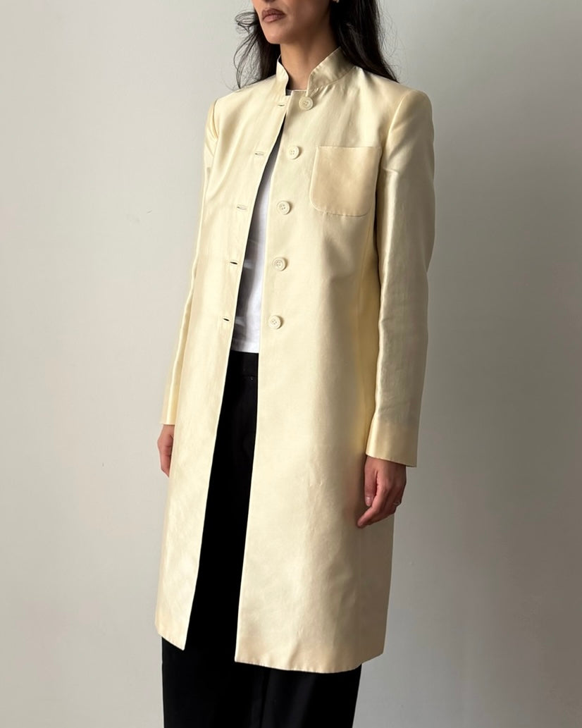 Prada FW1994 Ivory Long Coat – Cotton Silk IT 40 | Sable Vintage