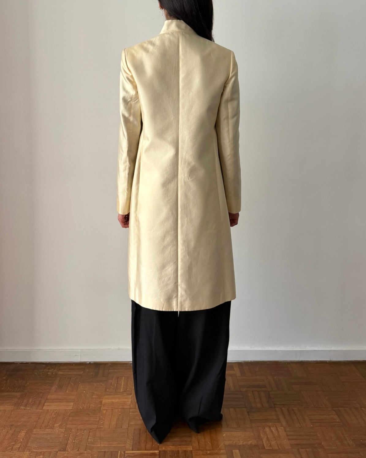 Prada FW1994 Ivory Long Coat – Cotton Silk IT 40 | Sable Vintage
