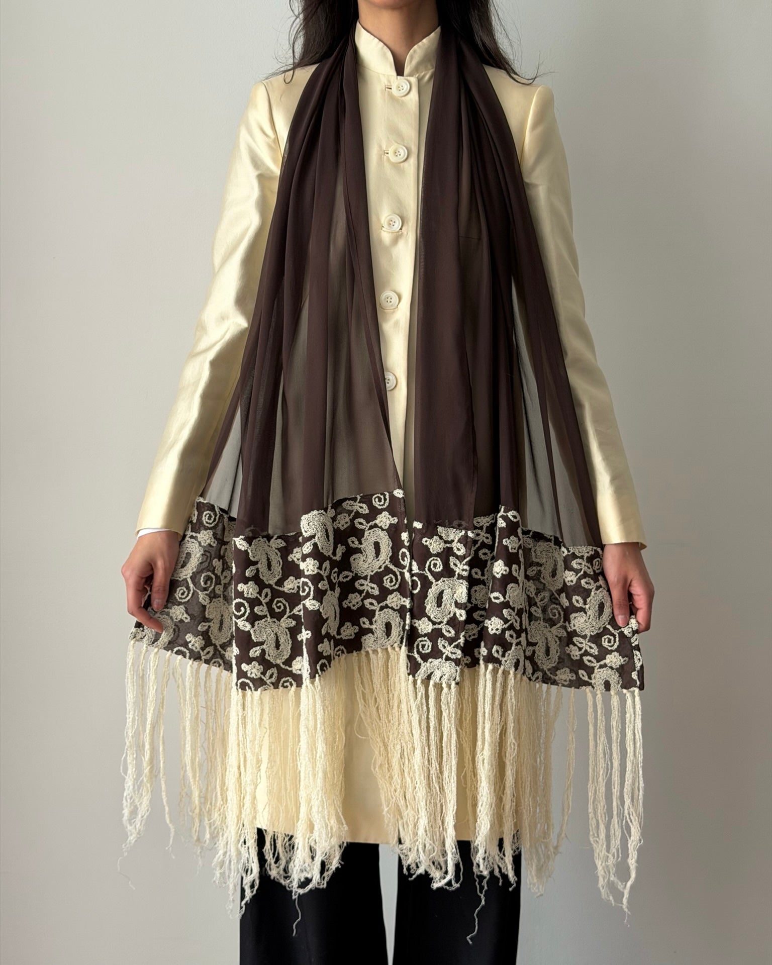 Giorgio Armani 1990s Silk Chiffon Embroidered Scarf