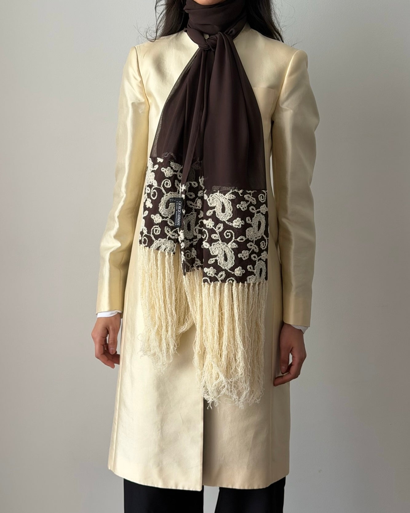 Giorgio Armani 1990s Silk Chiffon Embroidered Scarf