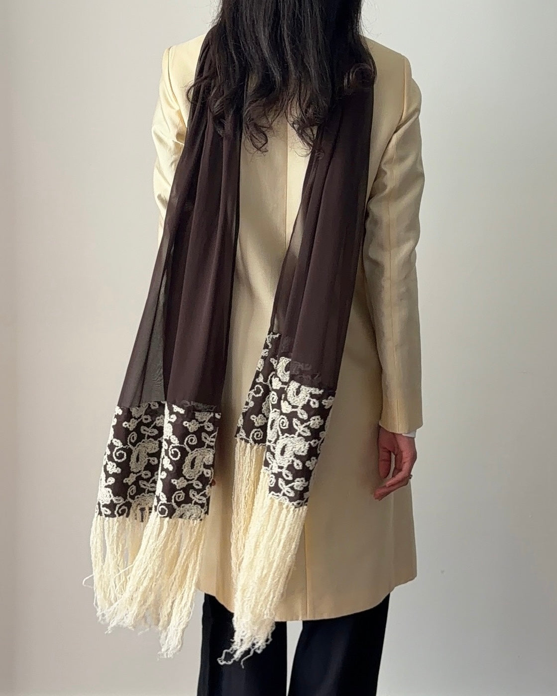 Giorgio Armani 1990s Silk Chiffon Embroidered Scarf