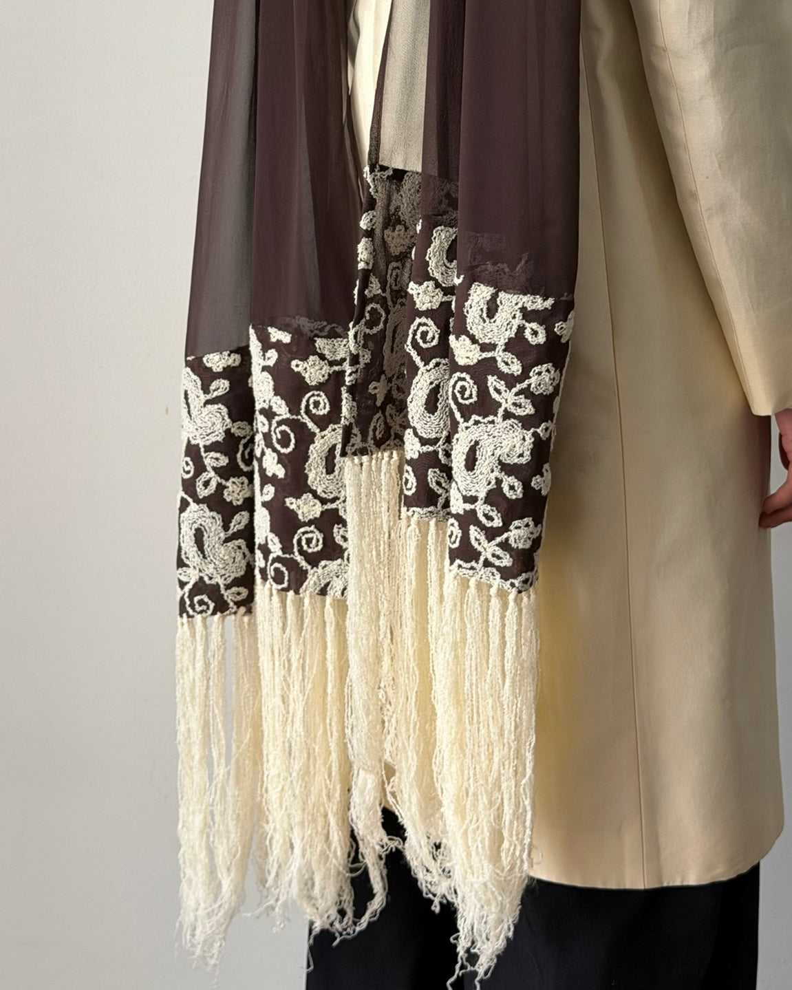 Giorgio Armani 1990s Silk Chiffon Embroidered Scarf
