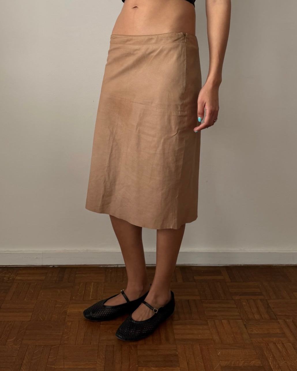 Plein Sud 2000s Leather Midi Skirt – Camel Tan