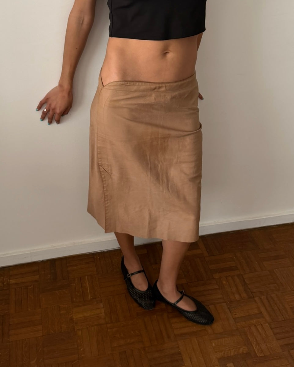 Plein Sud 2000s Leather Midi Skirt – Camel Tan