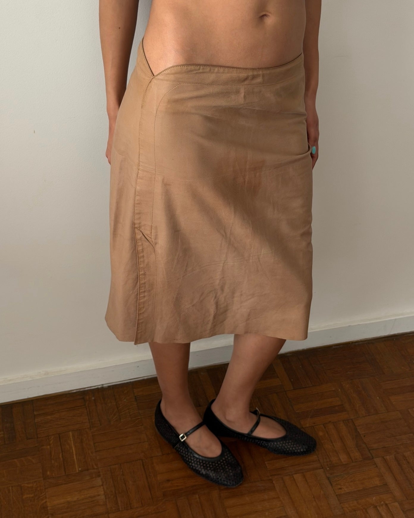 Plein Sud 2000s Leather Midi Skirt – Camel Tan