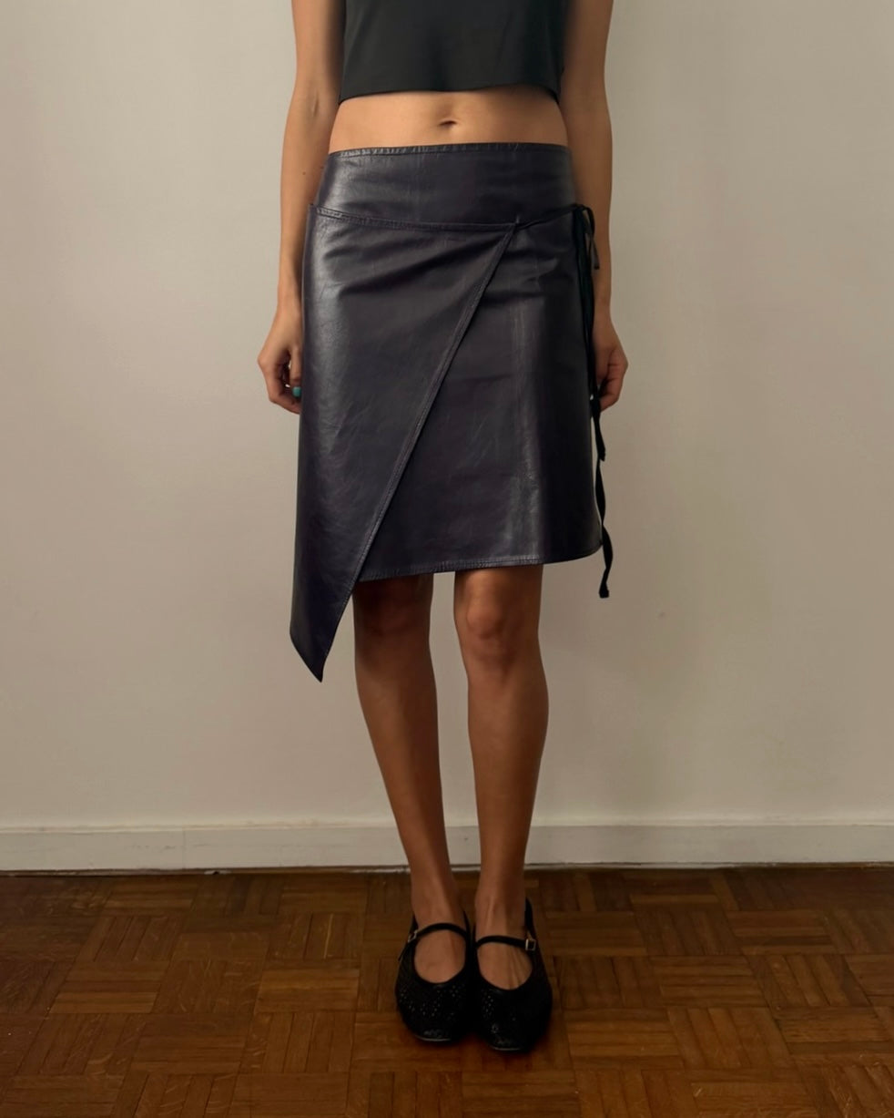 Ann Demeulemeester SS1999 Leather Wrap Skirt – Aubergine FR 38
