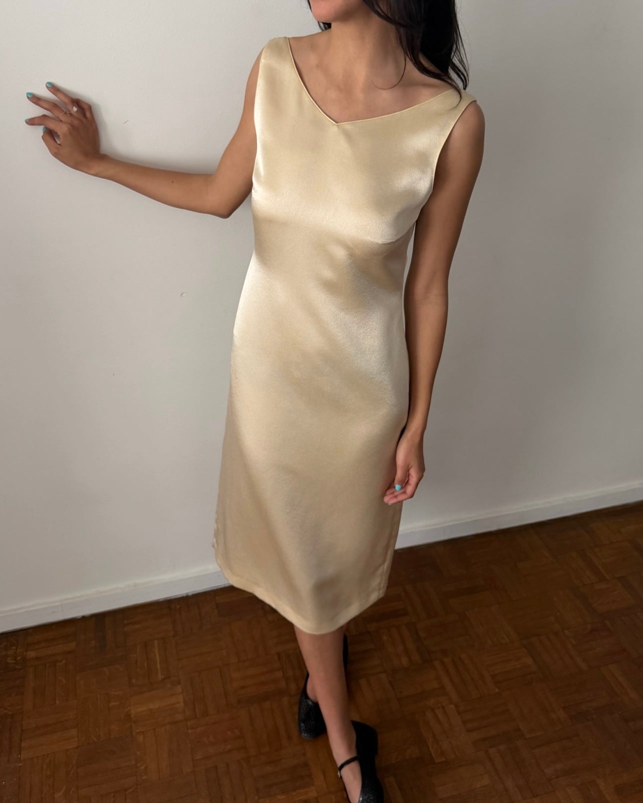 Blumarine FW1998 Satin Cowl-Back Midi Dress