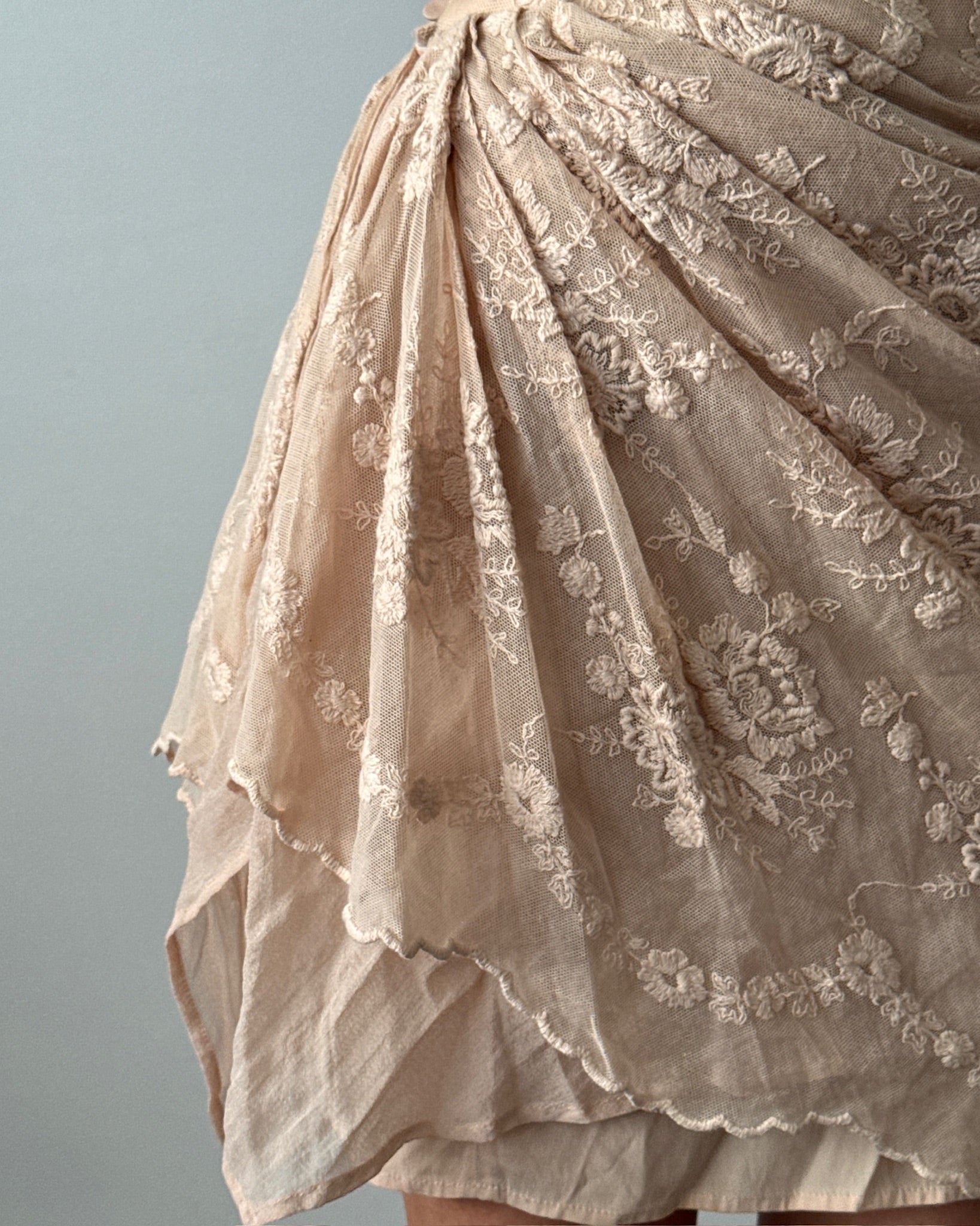 Lolita Lempicka 1990s Pink Lace Wrap Ruffle Skirt