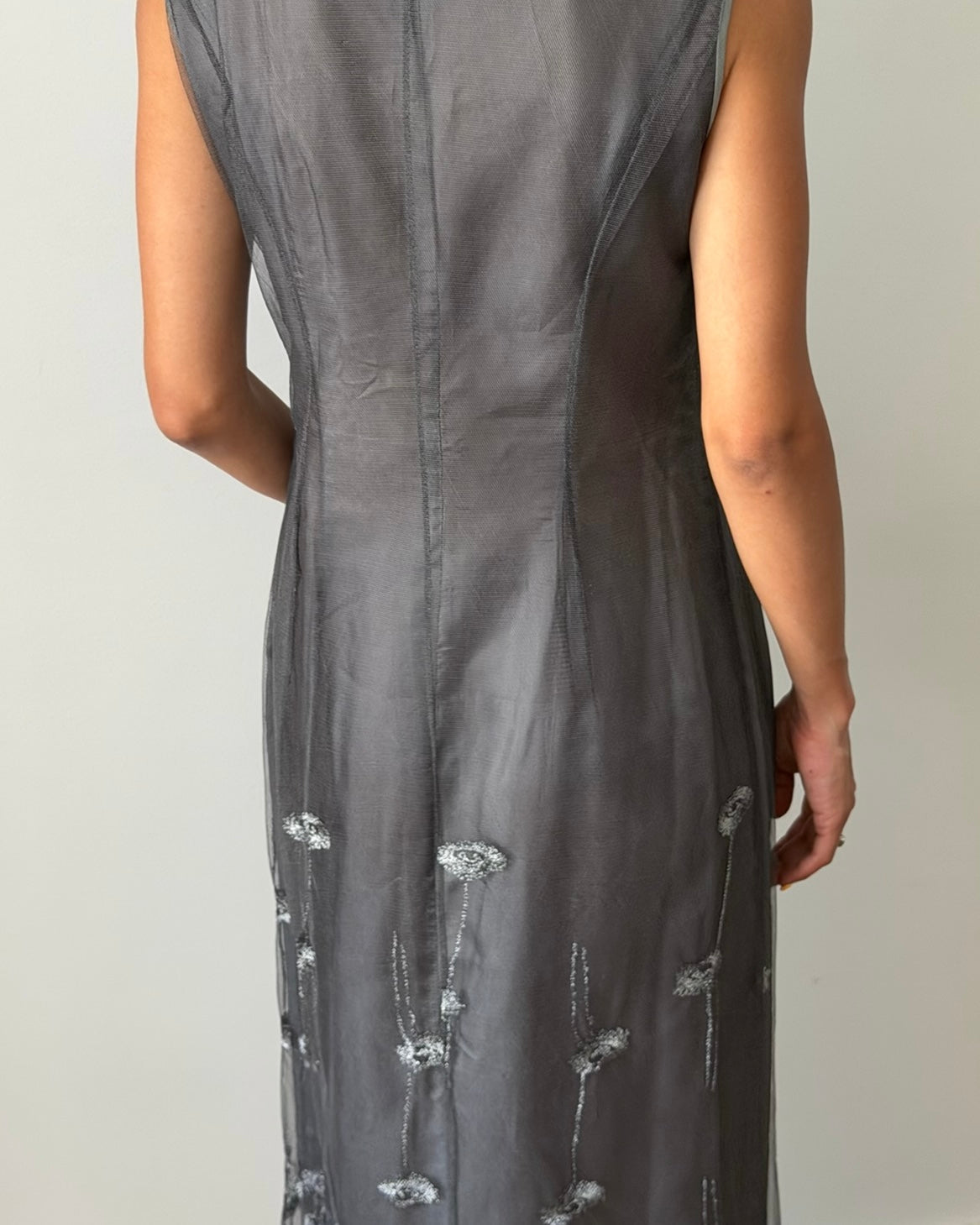 Alberta Ferretti SS1998 Sheer Embroidered Maxi Dress – Grey