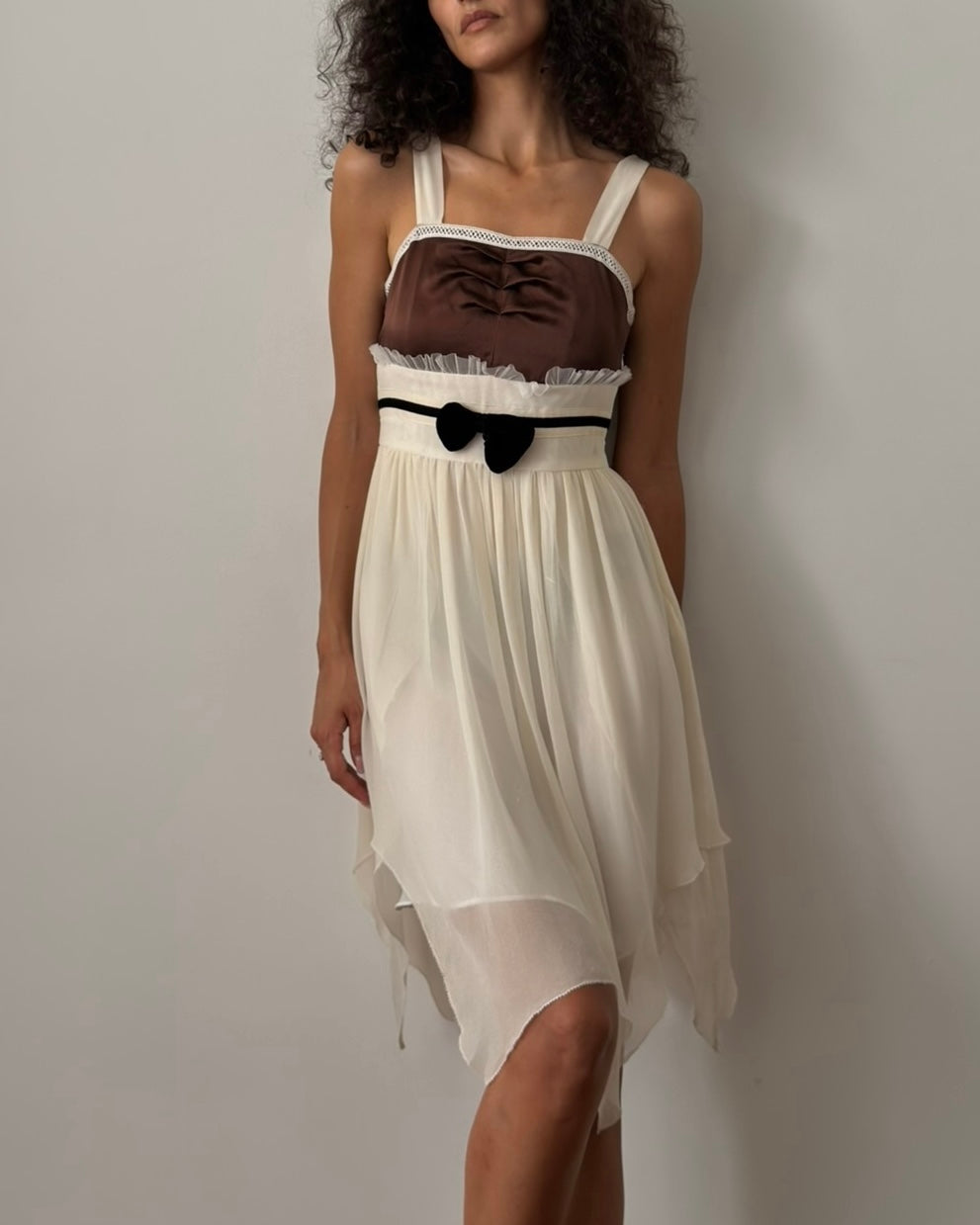 Chloé FW2005 Silk Chiffon Handkerchief Dress – Ivory & Brown