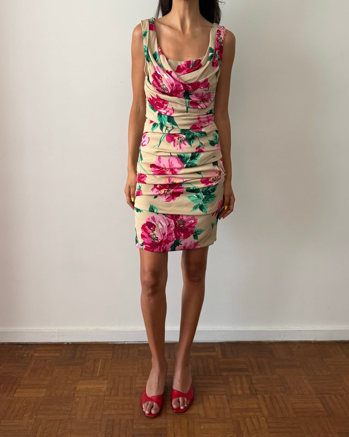 Dolce & Gabbana 2000s Ruched Silk Floral Dress