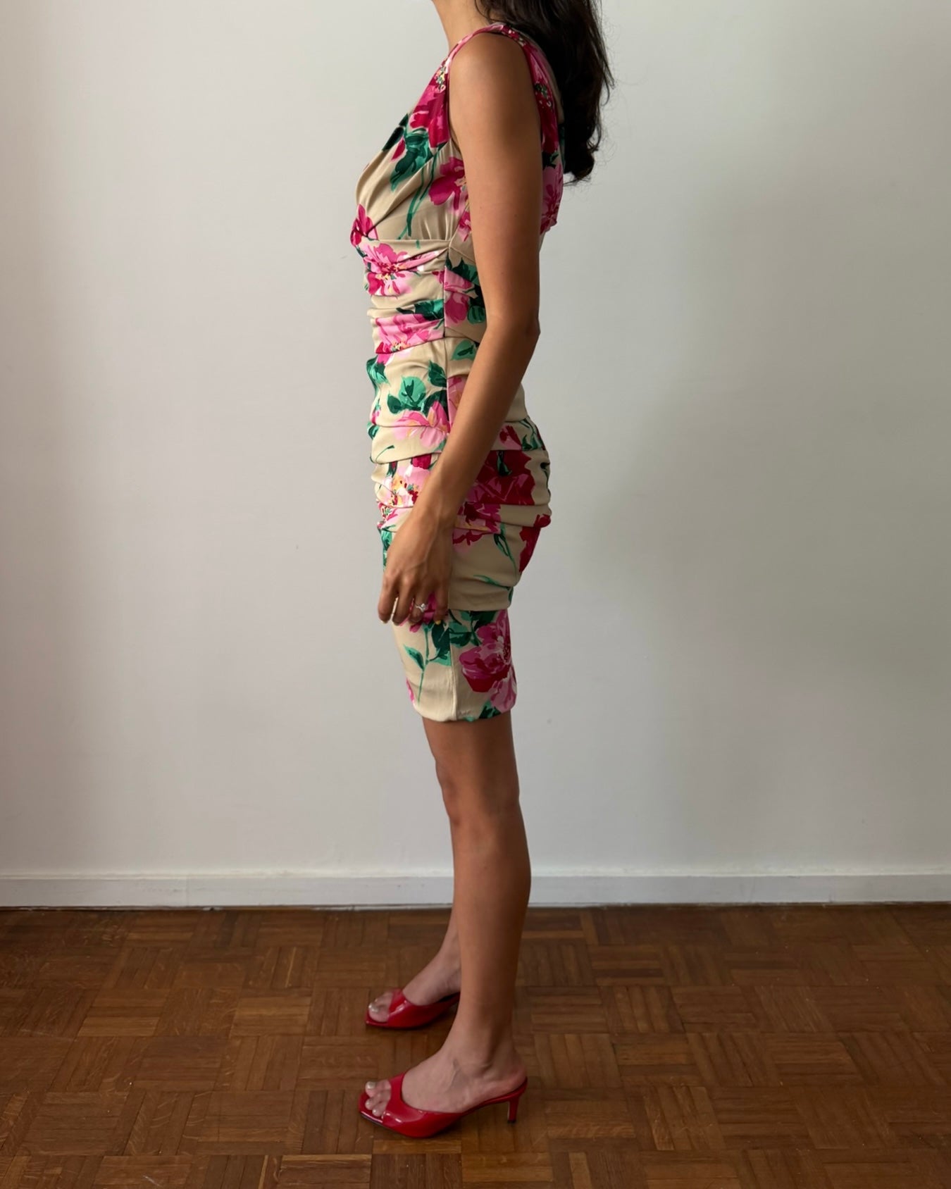 Dolce & Gabbana 2000s Ruched Silk Floral Dress
