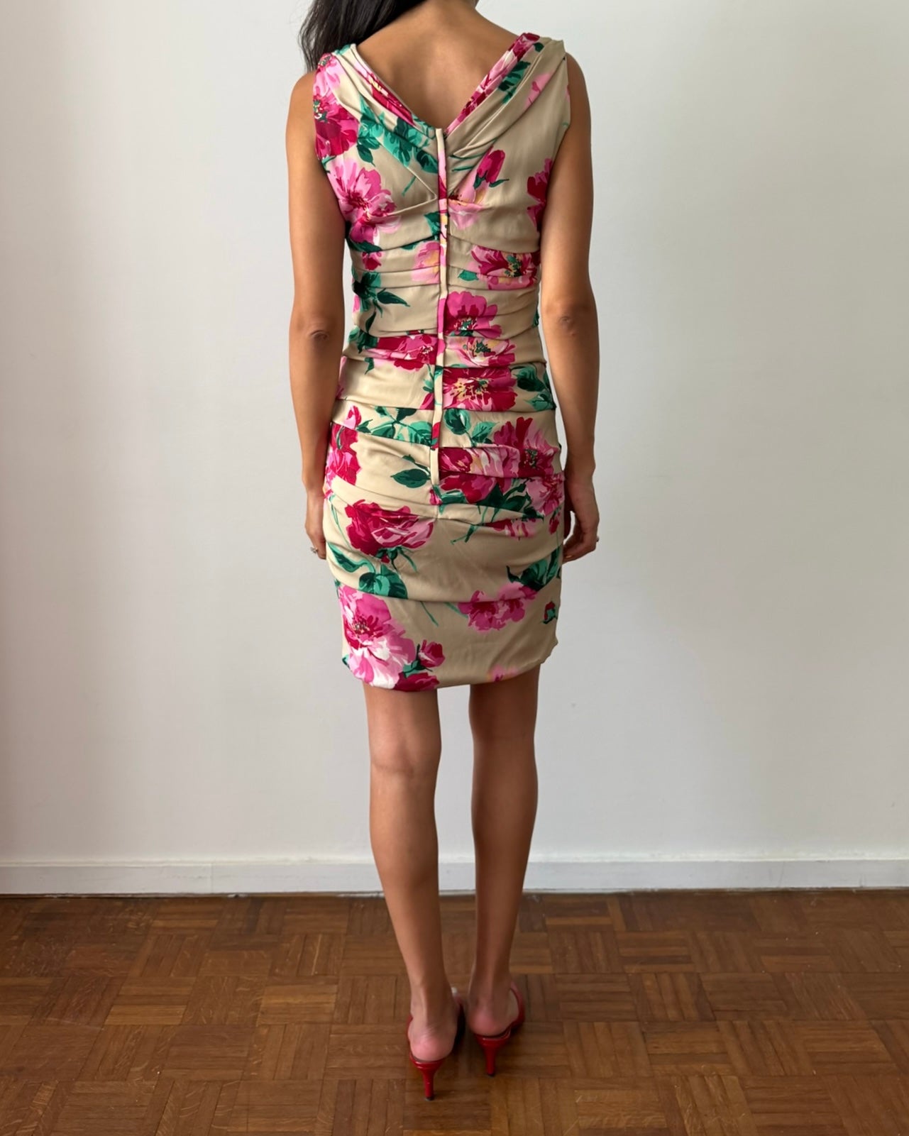 Dolce & Gabbana 2000s Ruched Silk Floral Dress
