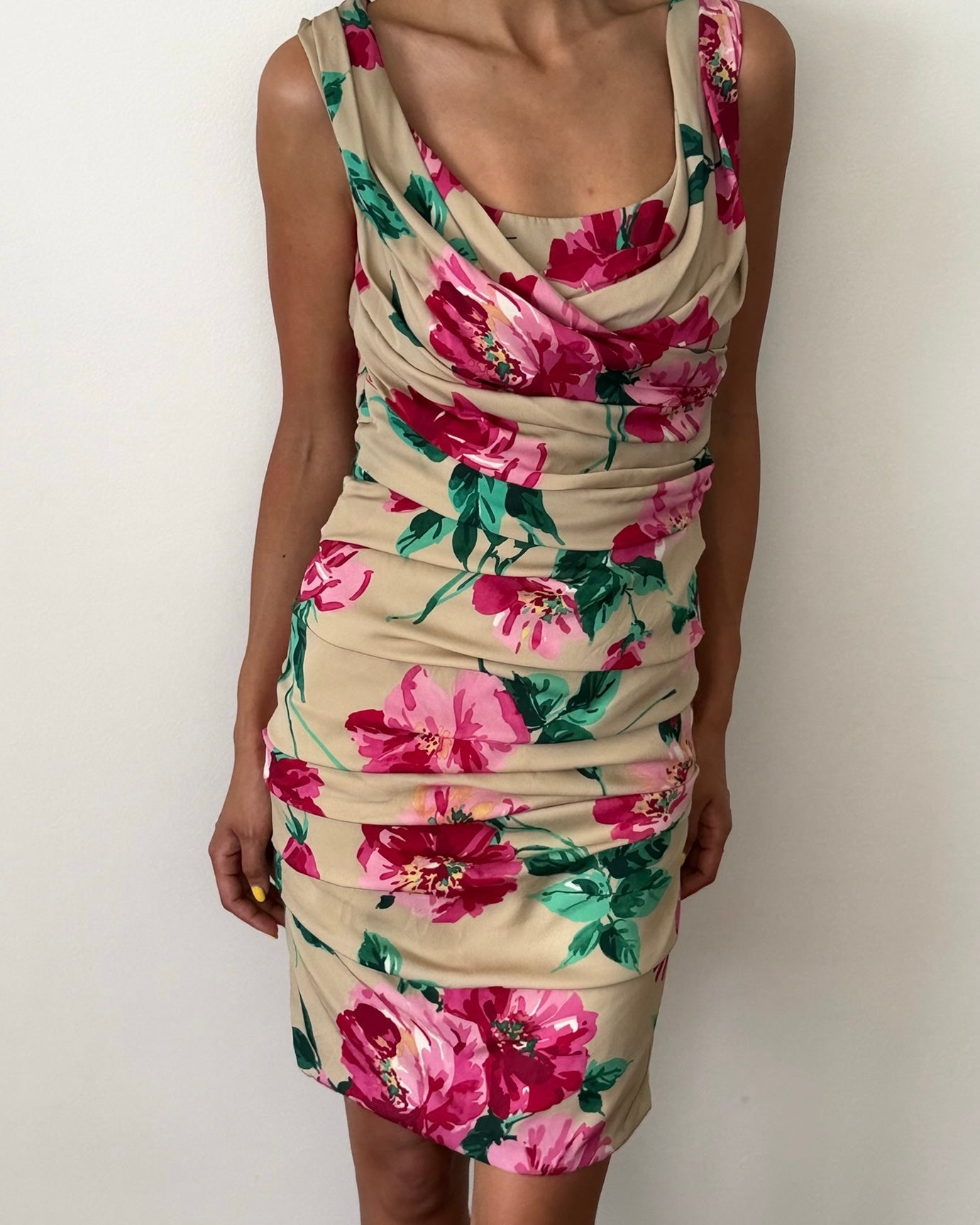 Dolce & Gabbana 2000s Ruched Silk Floral Dress