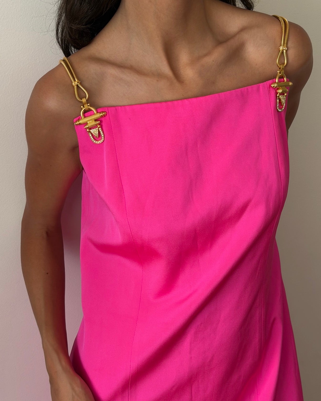 Gianfranco Ferré SS1993 Hot Pink Shift Dress | Gold Hardware