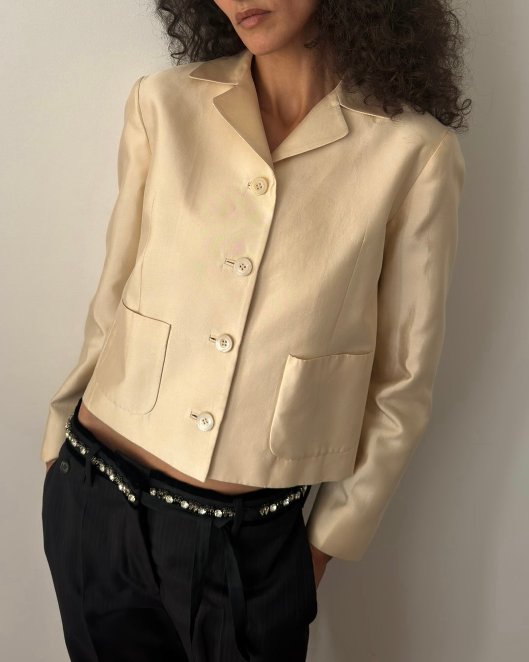 Prada SS1995 Cropped Silk & Cotton Jacket