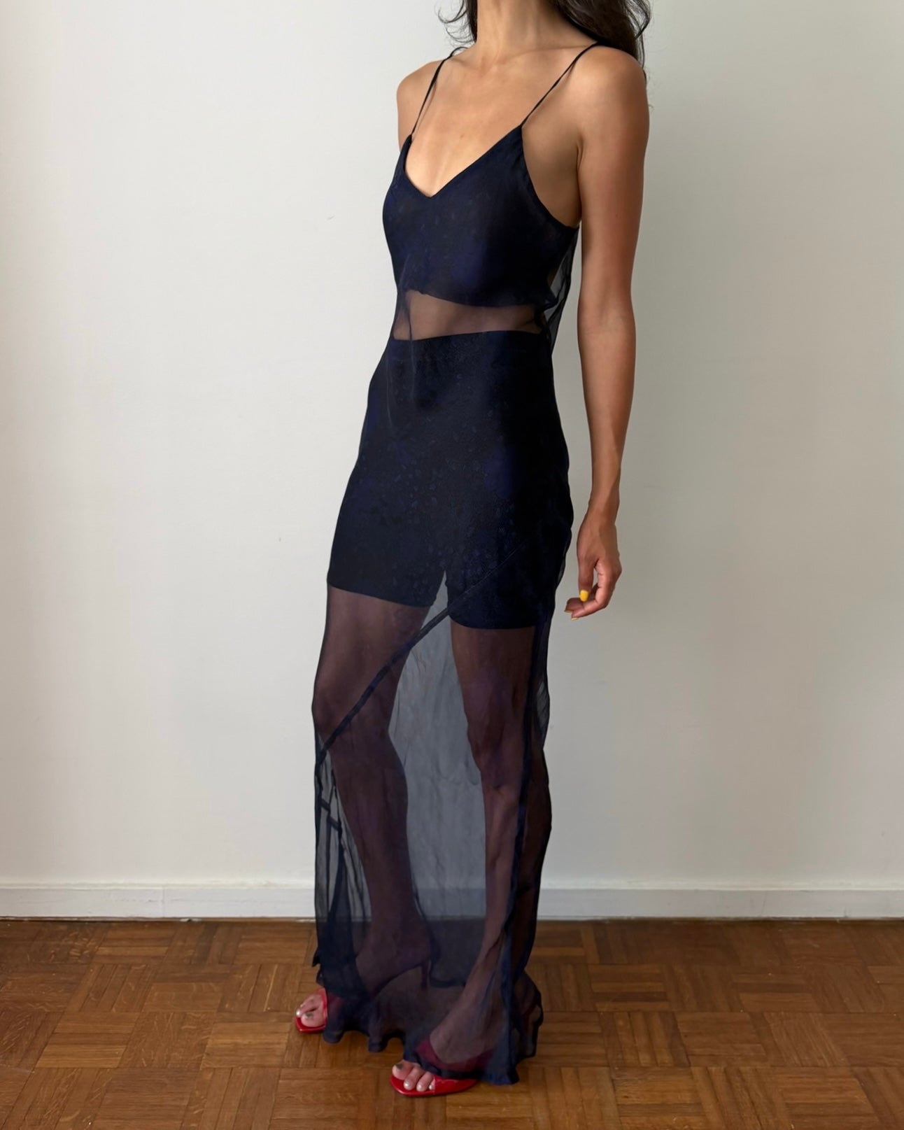 Dries Van Noten SS1997 Sheer Silk Jacquard Slip Dress