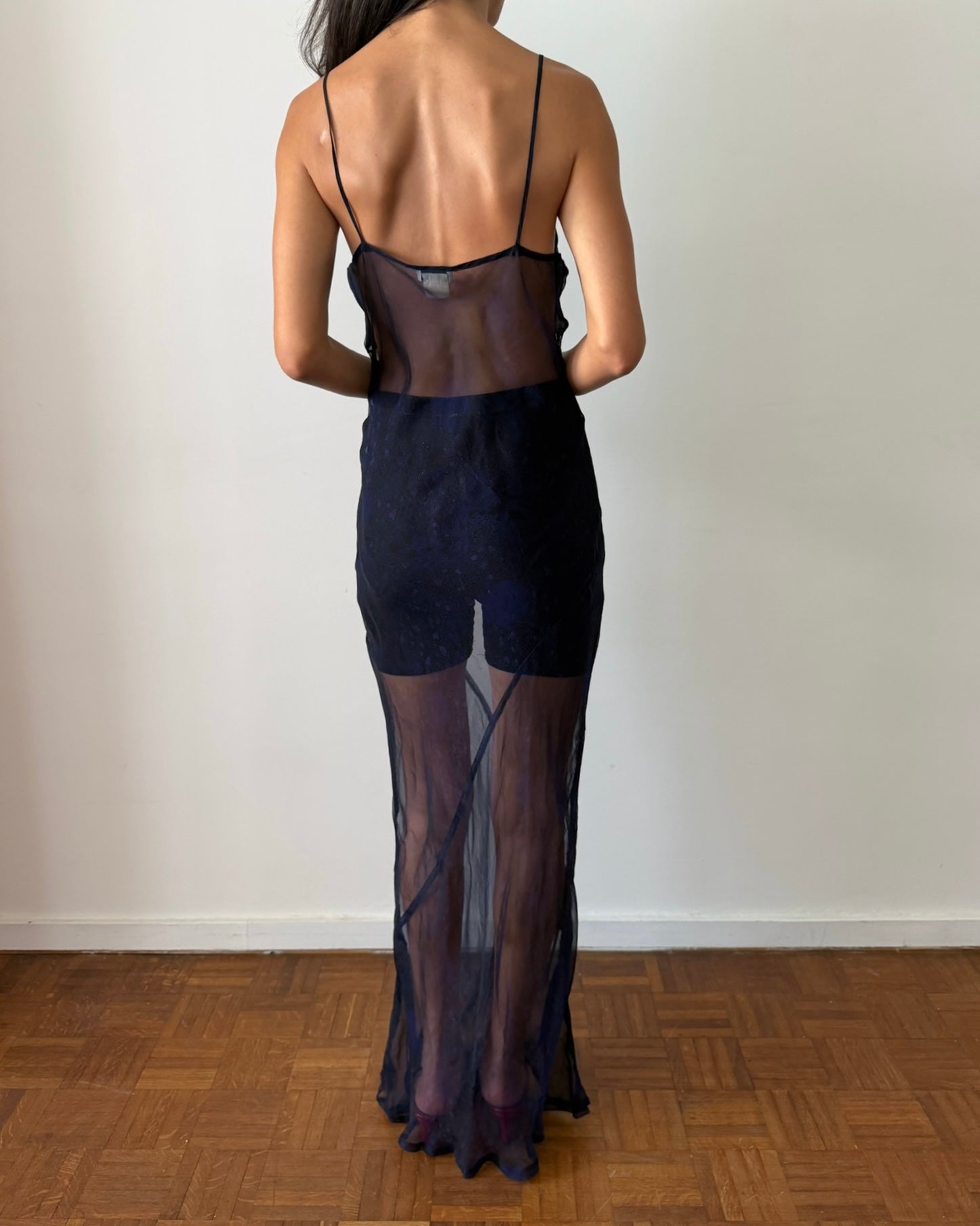 sheer slip dresses Sundown Mesh Dress Cream/Black / L V neck front and back Curvy Butterfly Slip Dress -
