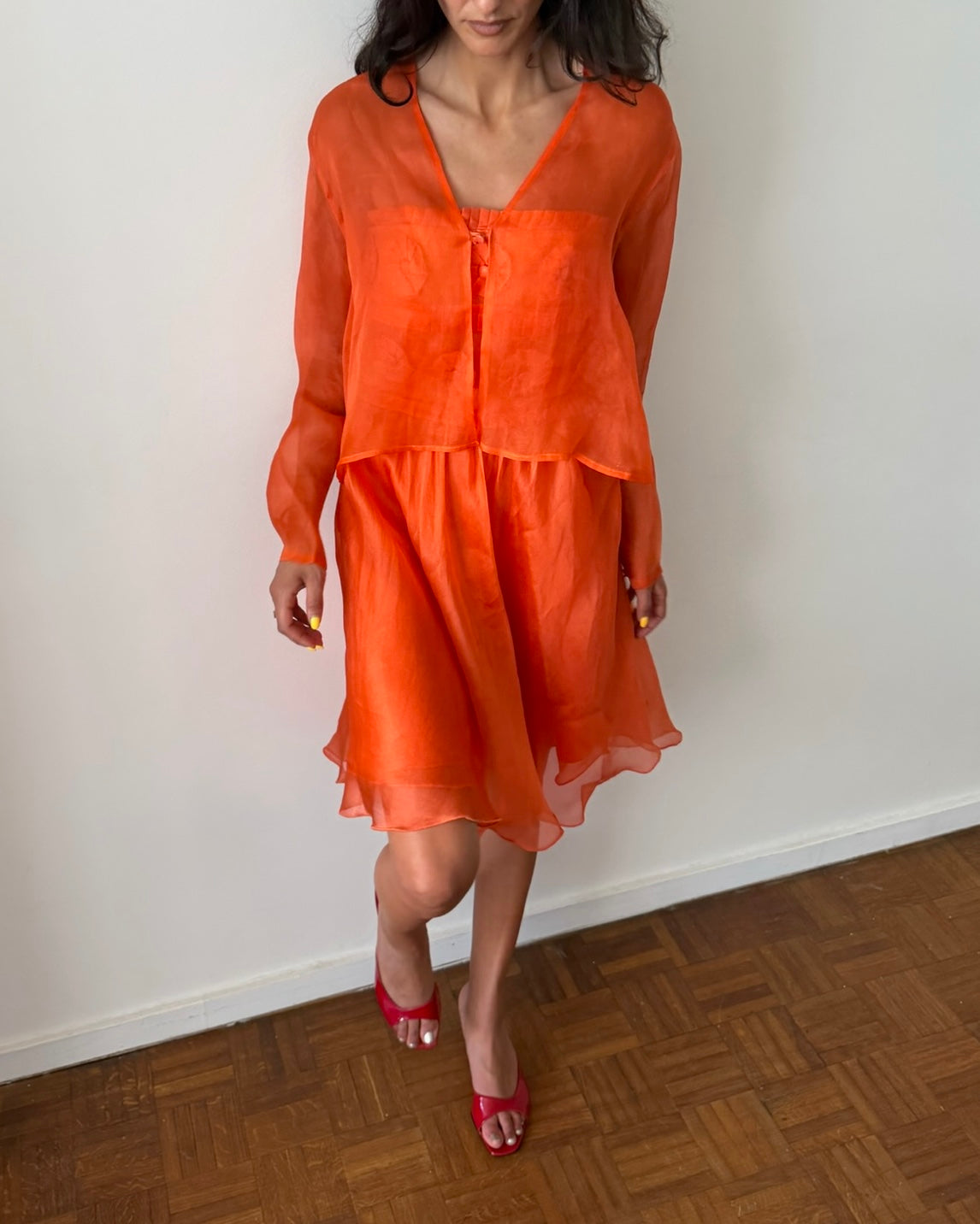 Alberta Ferretti SS1992 Silk Organza Dress & Cardigan Set