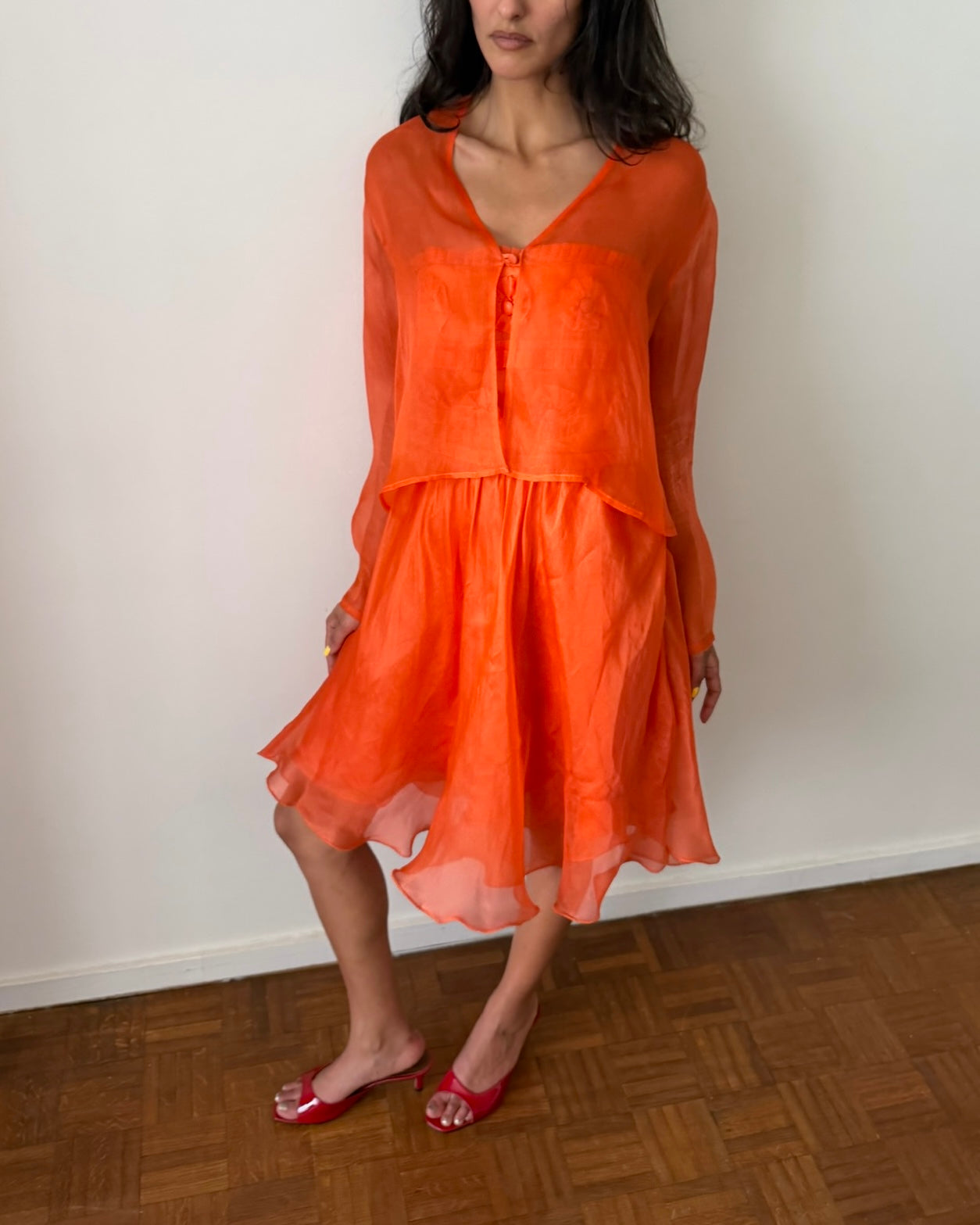 Alberta Ferretti SS1992 Silk Organza Dress & Cardigan Set