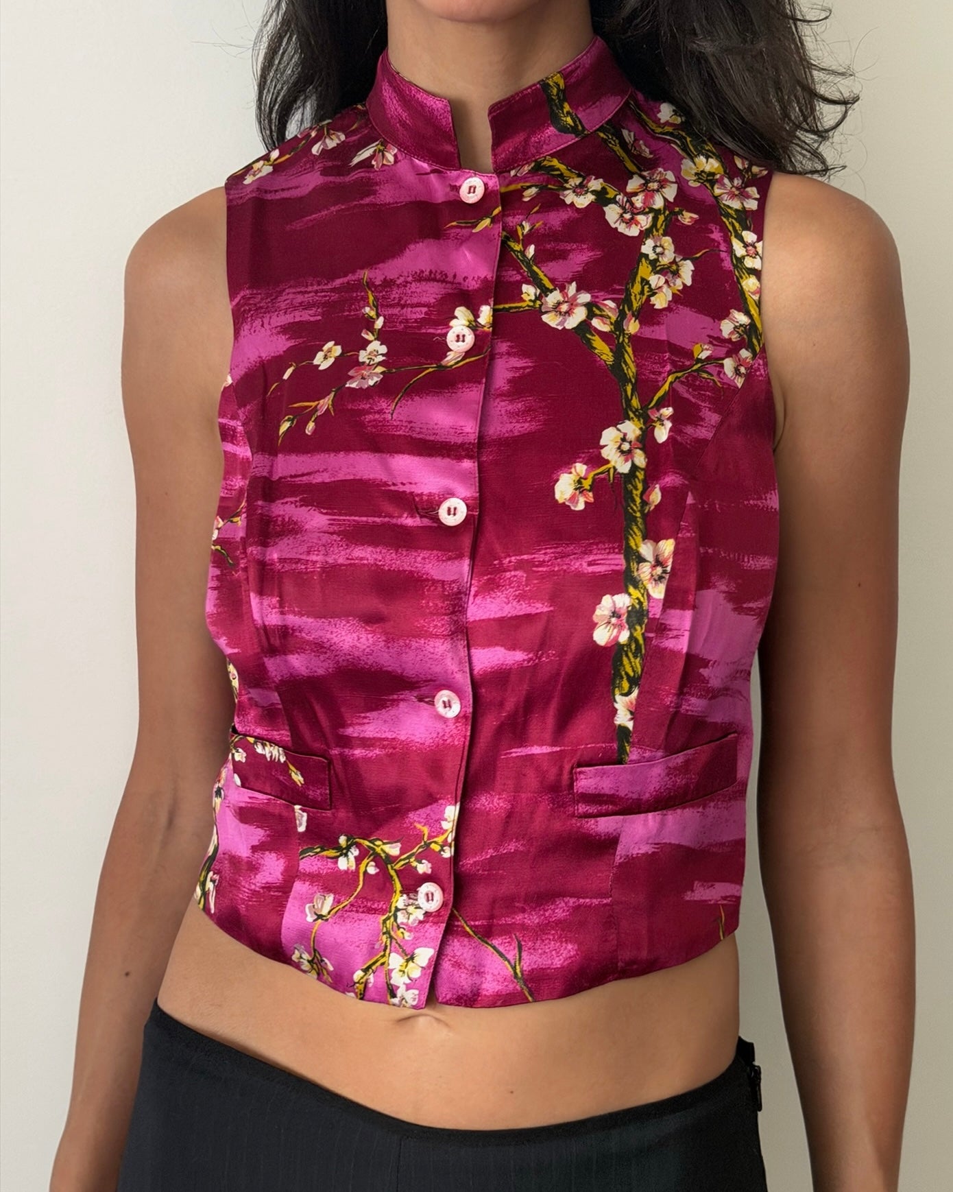 Blumarine 1990s Cherry Blossom Silk Vest