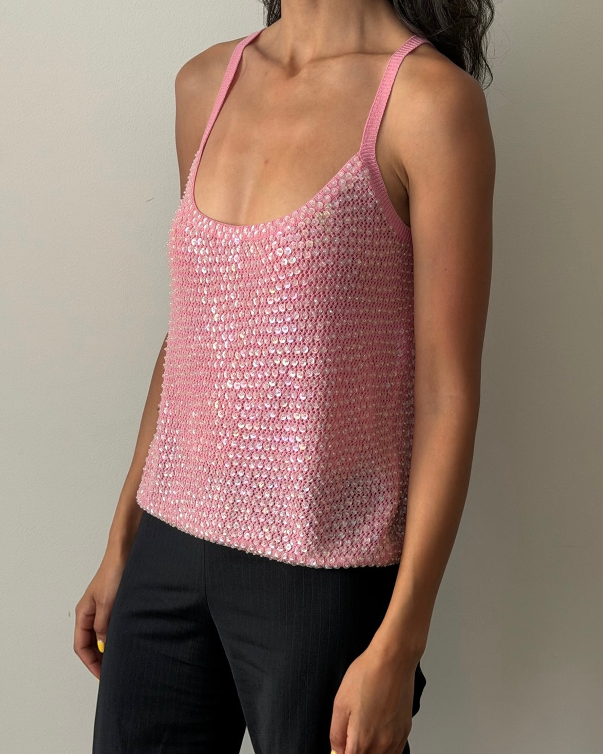 Jil Sander 1980s Sequin Knit Camisole – Pink