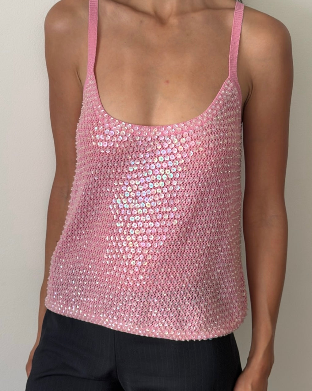Jil Sander 1980s Sequin Knit Camisole – Pink