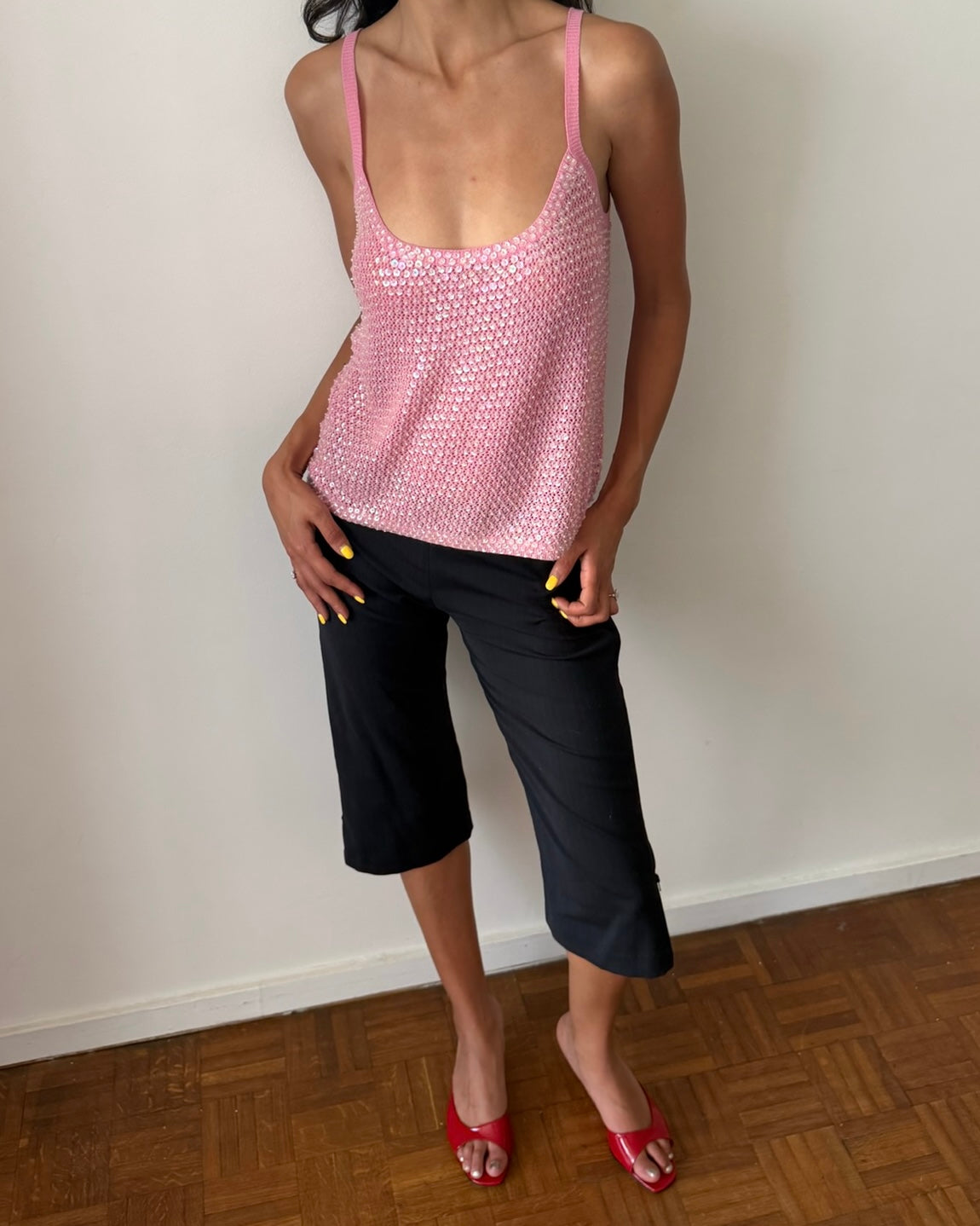 Jil Sander 1980s Sequin Knit Camisole – Pink