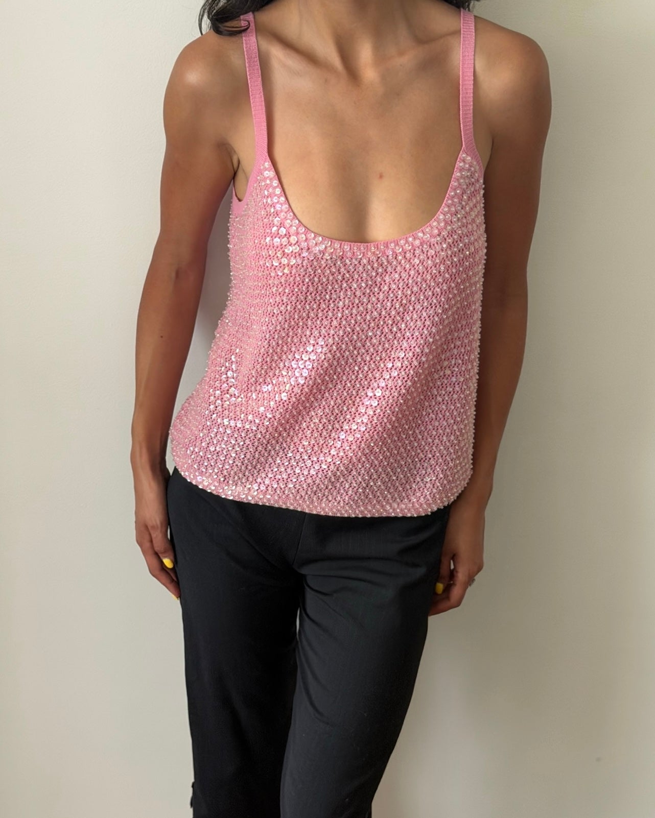 Jil Sander 1980s Sequin Knit Camisole – Pink