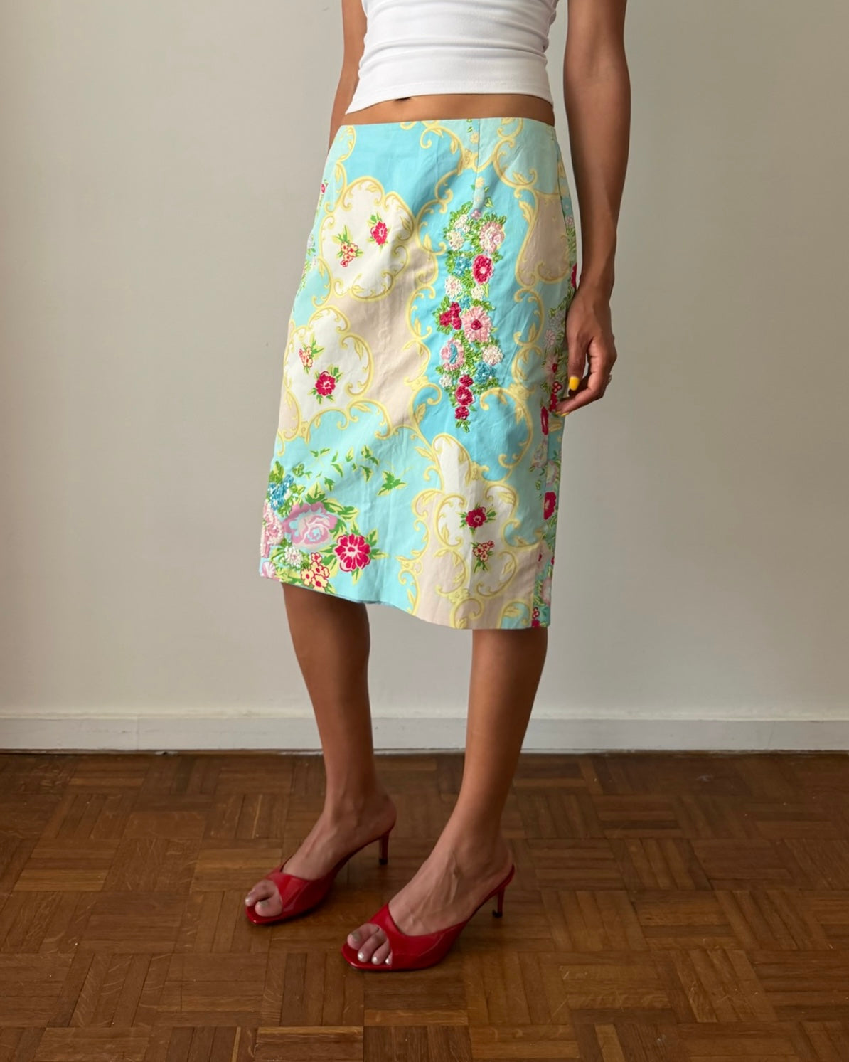 Blumarine by Anna Molinari SS2001 Embroidered Floral Pencil Skirt