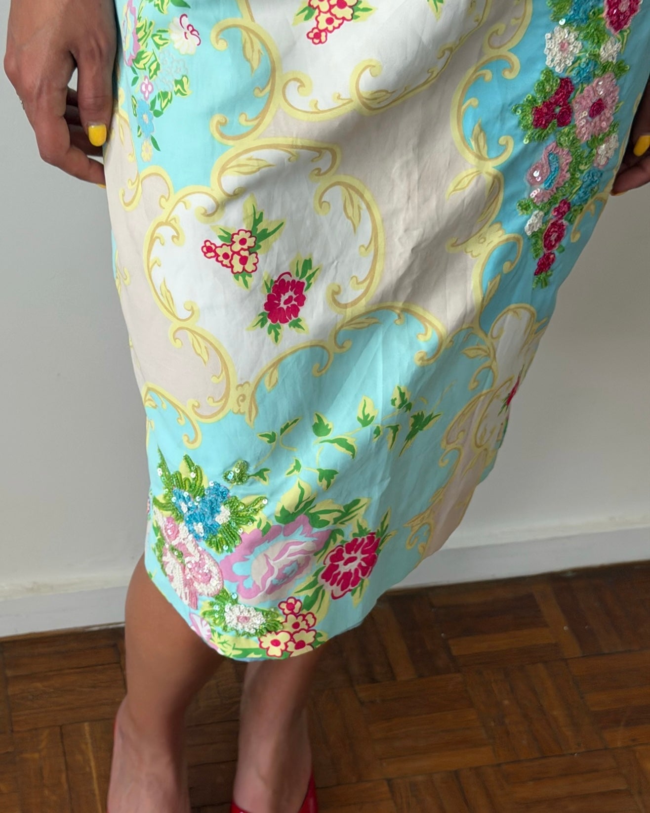 ⭐︎新品未使用⭐︎Blumarine ANNA MOLINARI スカート Blumarine Anna Molinari SS2001 Embroidered Floral Pencil Skirt