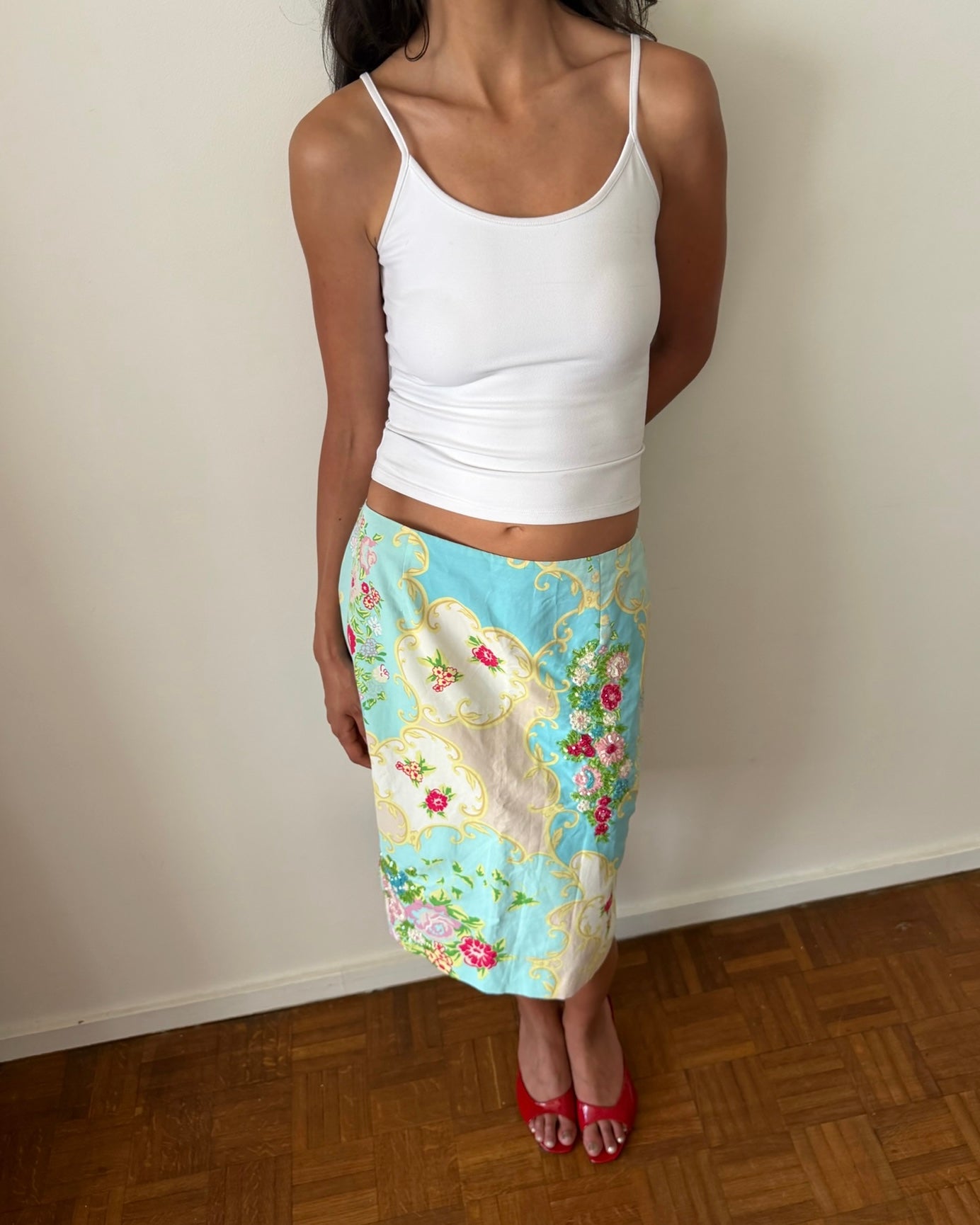 Blumarine by Anna Molinari SS2001 Embroidered Floral Pencil Skirt
