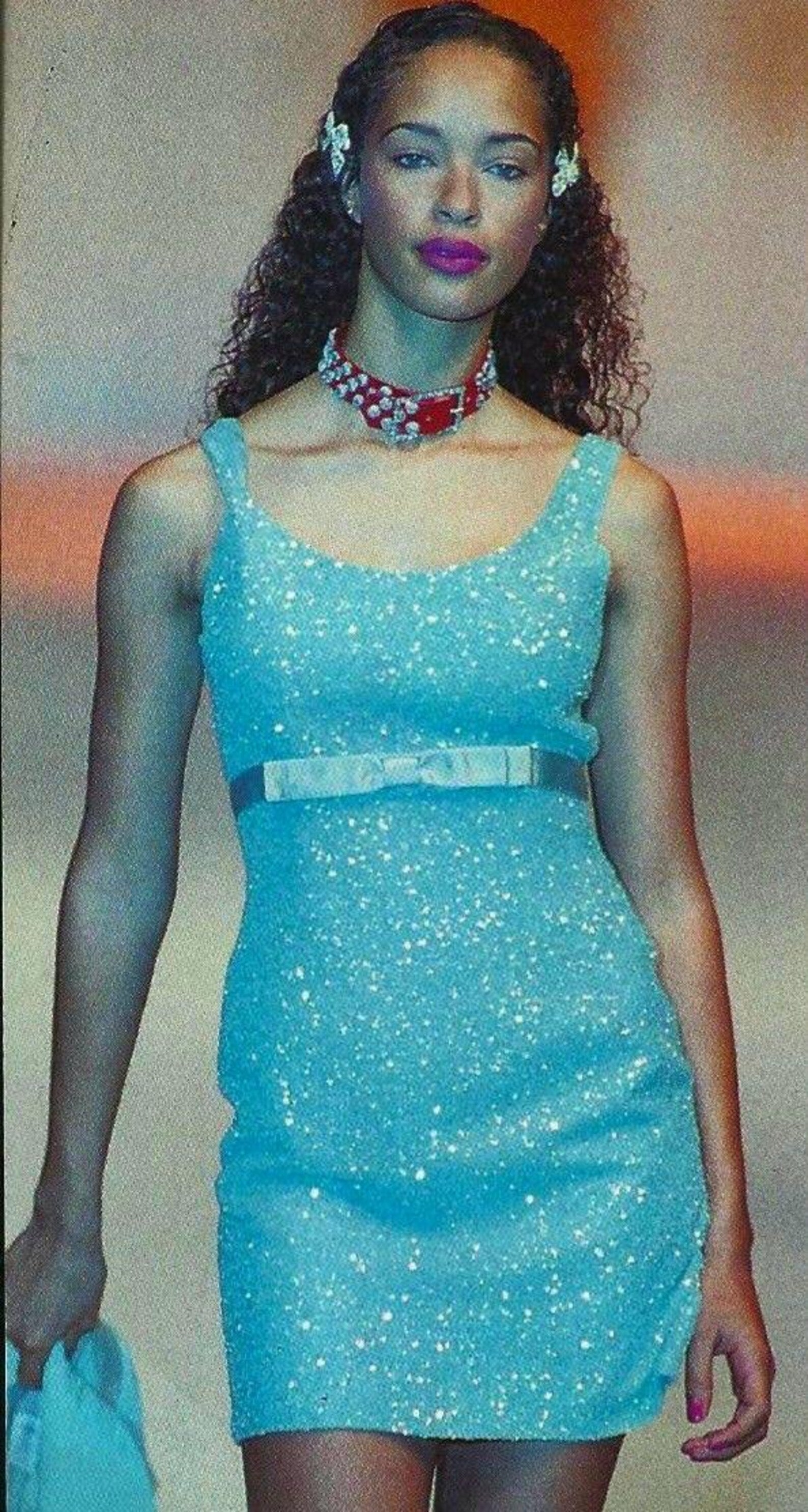 Blumarine Anna Molinari SS1995 Glitter Mini Dress – Vintage Aqua