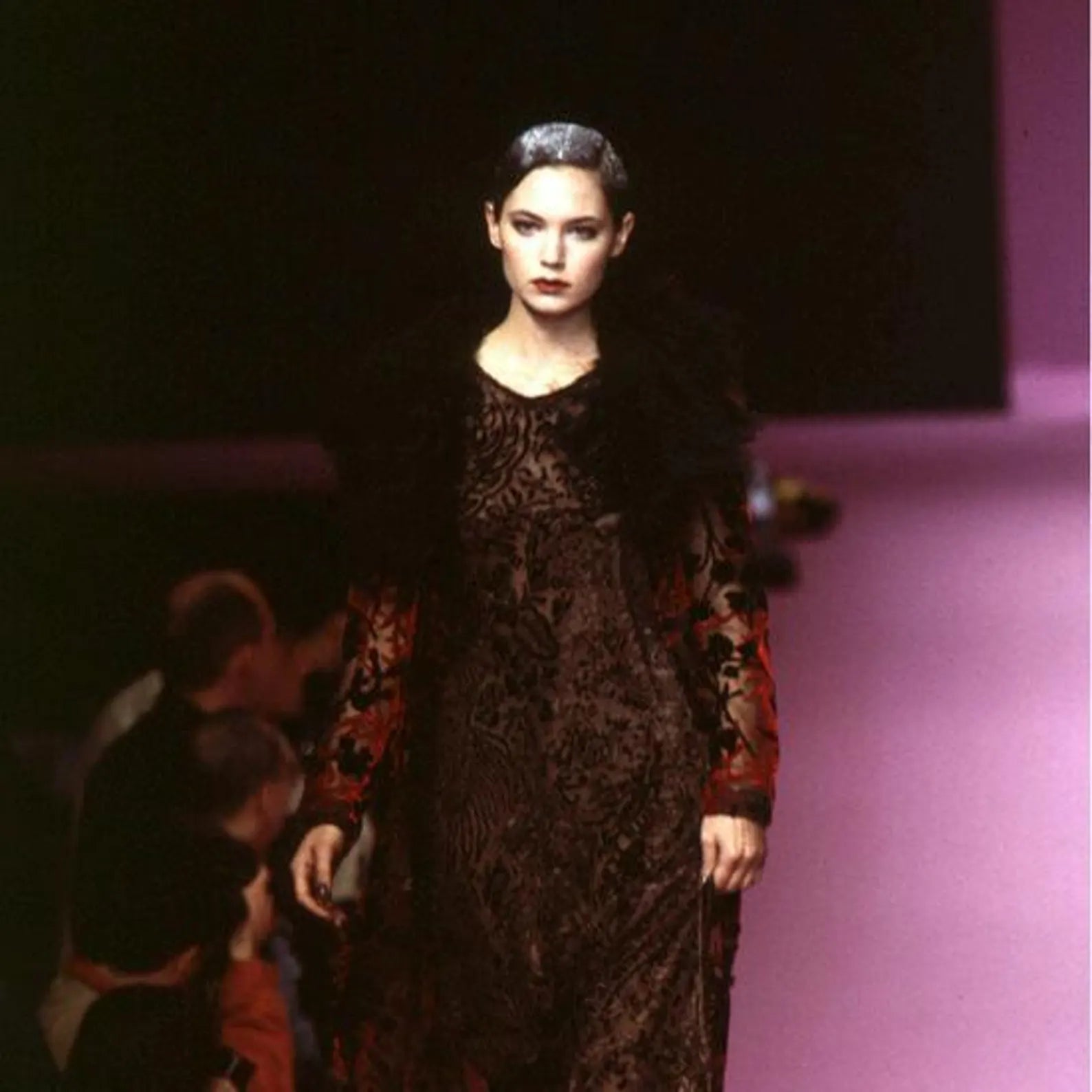 Lolita Lempicka FW1997 Grey Velvet Faux Fur-Trim Cardigan