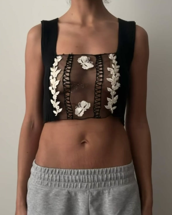 Blumarine SS1994 Mesh Draped Top