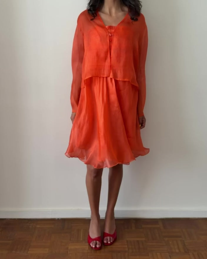 Alberta Ferretti SS1992 Silk Organza Dress & Cardigan Set