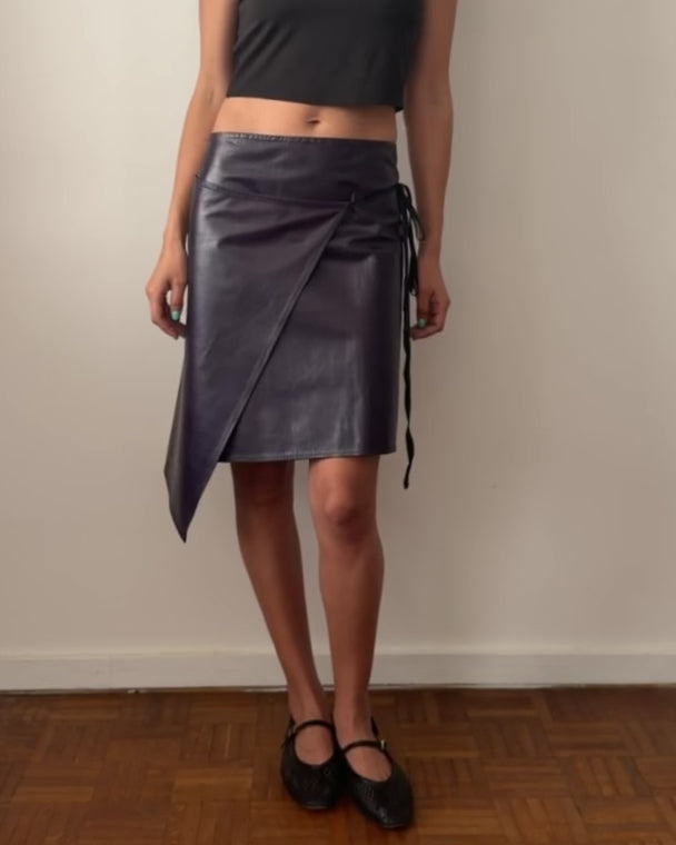 Ann Demeulemeester SS1999 Leather Wrap Skirt – Aubergine FR 38