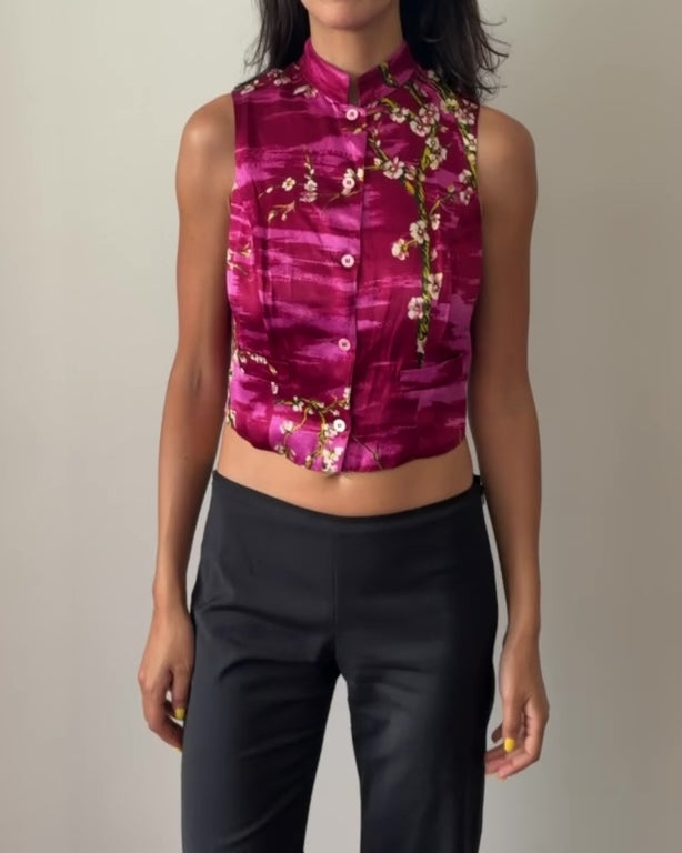 Blumarine 1990s Cherry Blossom Silk Vest