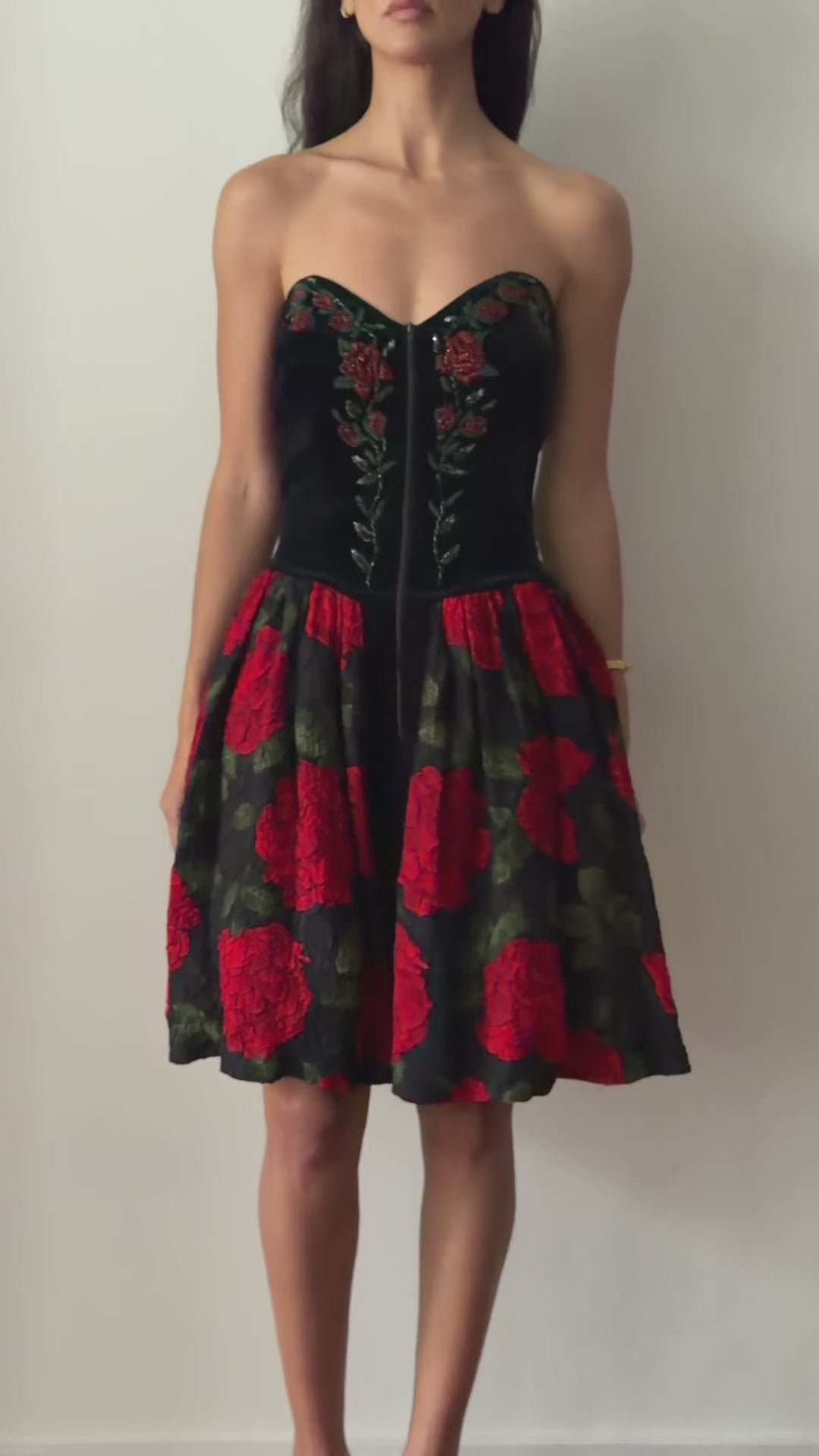 Blumarine FW1991 Black Red Velvet Bustier Dress