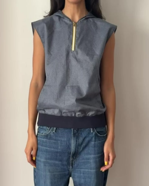 Miu Miu SS1999 Sleeveless Hooded Top Blue Grey | Vintage Archive