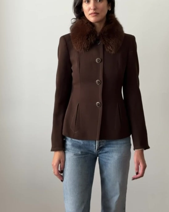 Blumarine FW1996 Brown Wool Fur Collar Jacket