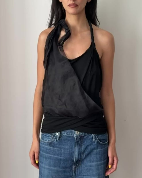 Armani 2000s Layered Halter Wrap Top – Black