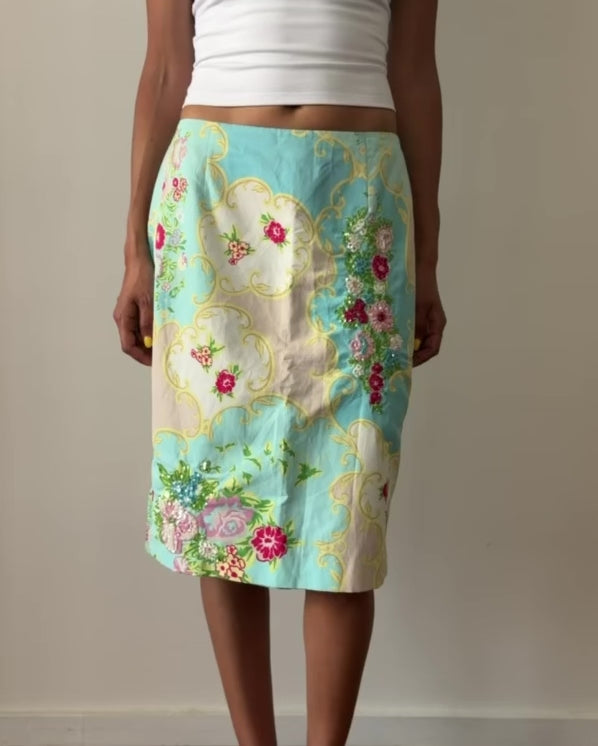 Blumarine by Anna Molinari SS2001 Embroidered Floral Pencil Skirt