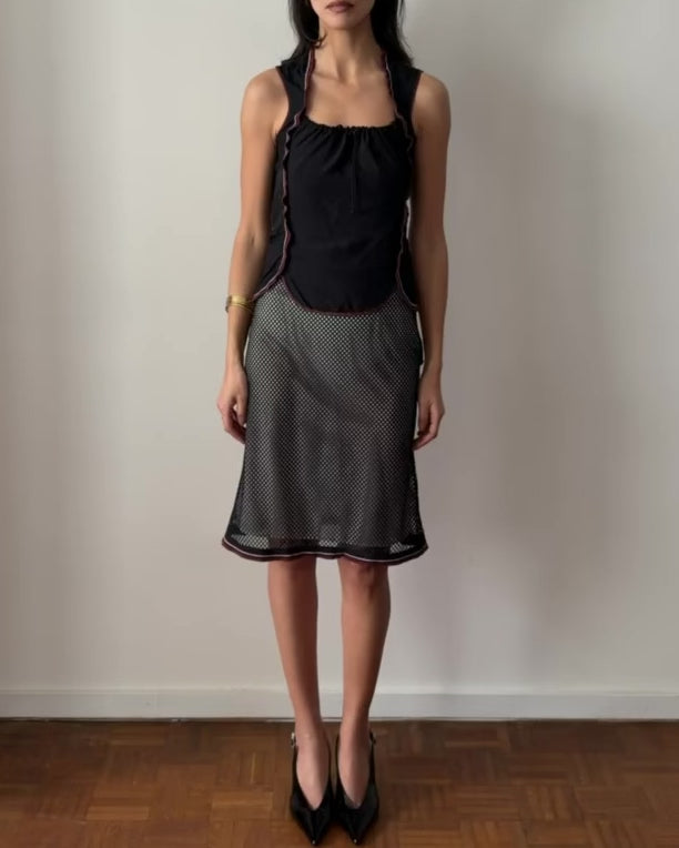black mesh two piece dress Miu Miu SS2000 Two-Piece Set – Mesh Skirt & Structured Top Size XS