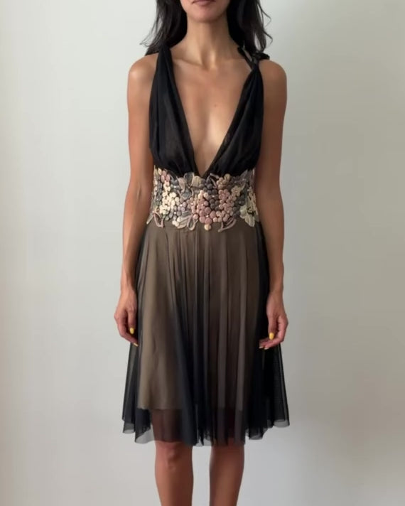 Ema Savahl Couture Early 2000s Floral Mesh Dress