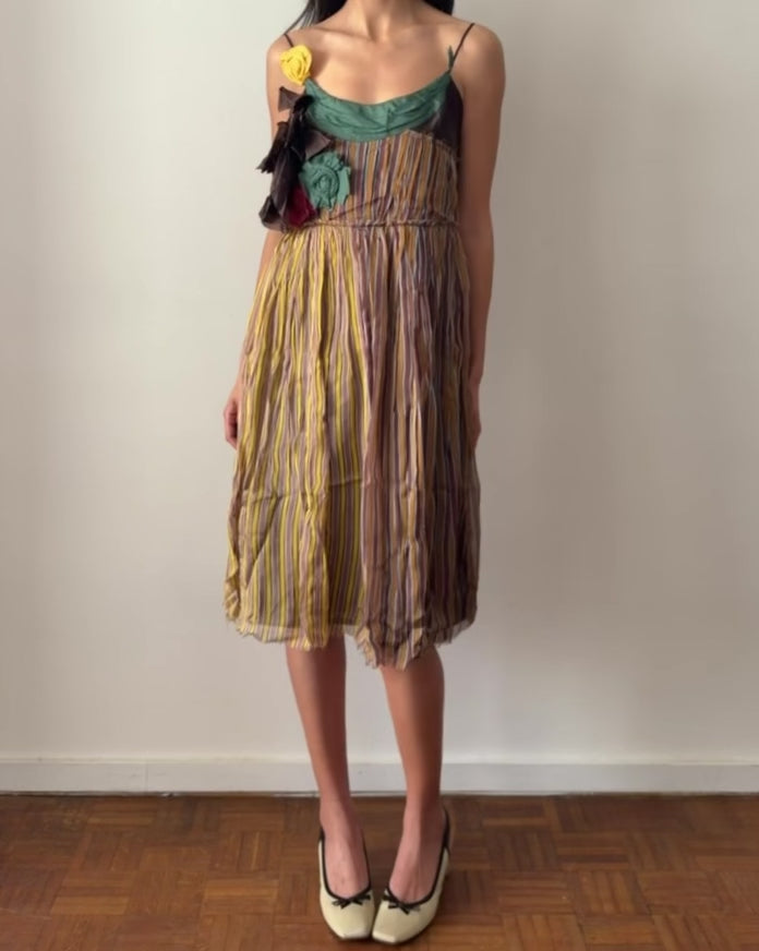 Miu Miu SS2004 Silk Striped Midi Dress