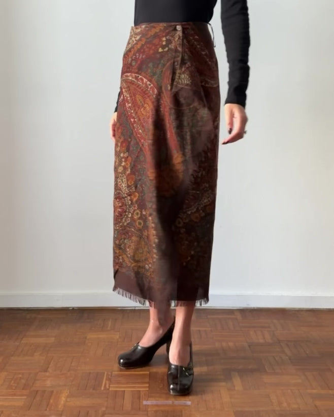Vintage Paisley Wool Wrap Skirt