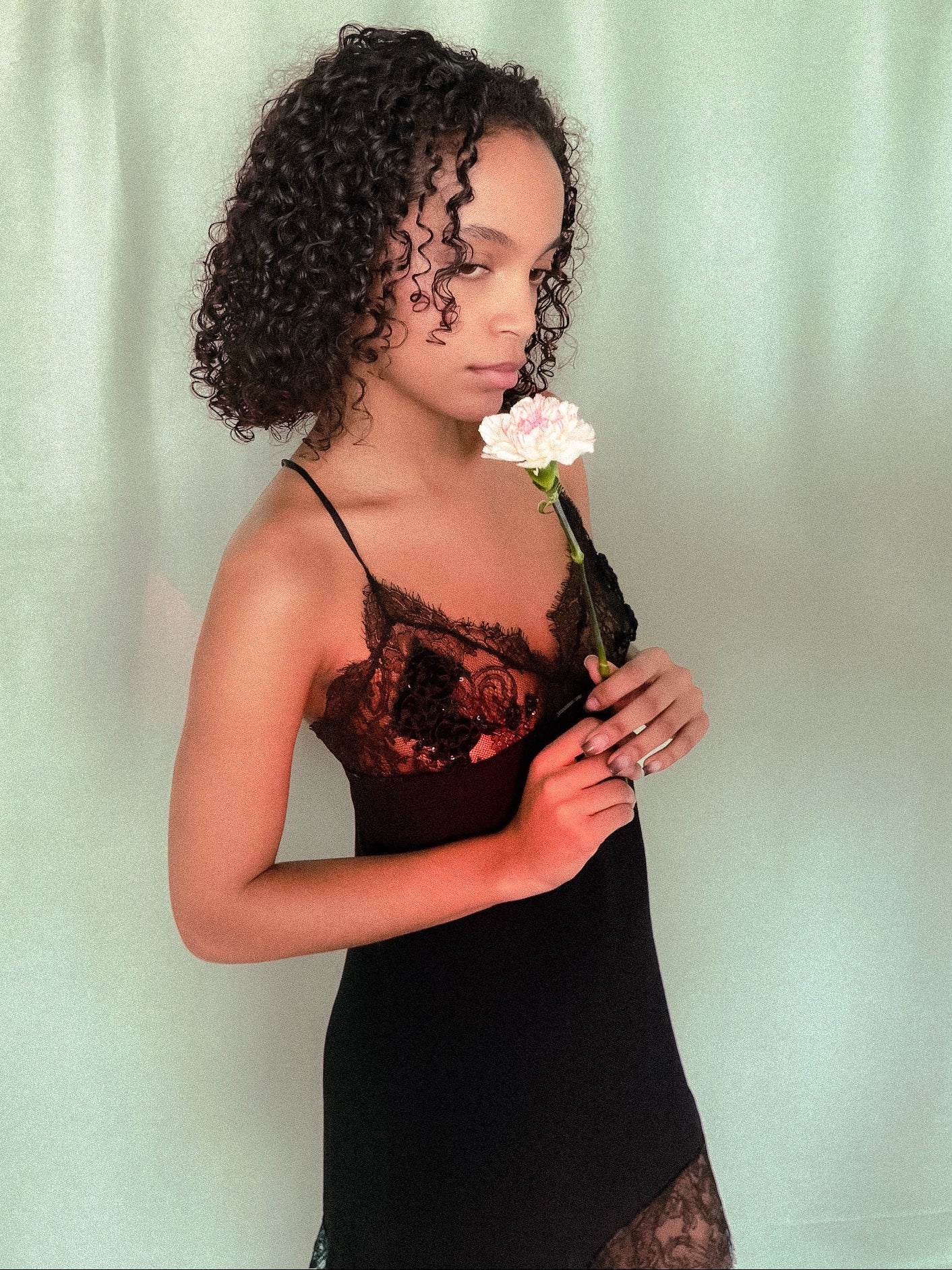 Blumarine SS1998 Black Lace & Floral Embroidered Slip Dress